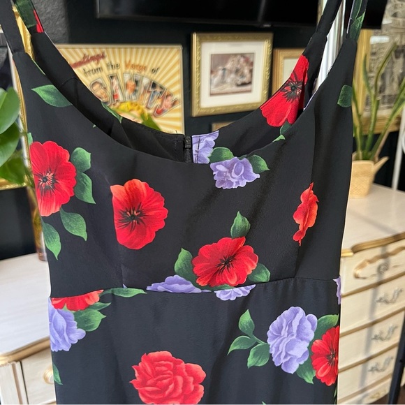 Vintage Floral Black Dress with Red and Purple Flowers - Picture 2 of 8